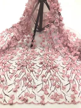 

New high quality 3D chiffon applique sequin beads embroidery French mesh African lace fabric is DIY dress wedding skirt fabric