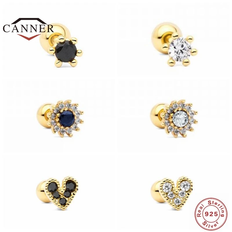 CANNER 1 Set Real 925 Sterling Silver Exquisite Mini Star Moon three-piece Stud  Earrings for Women Piercing Earings Pendientes
