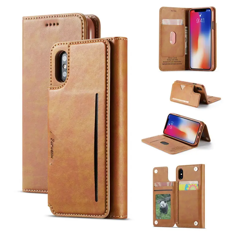 

For iPhone 8 8 Plus XR XS Max Flip Leather Double-Sided Card Wallet Buainess Soft TPU Cases For iPhone X XS 7 7 Plus 6 6S Plus