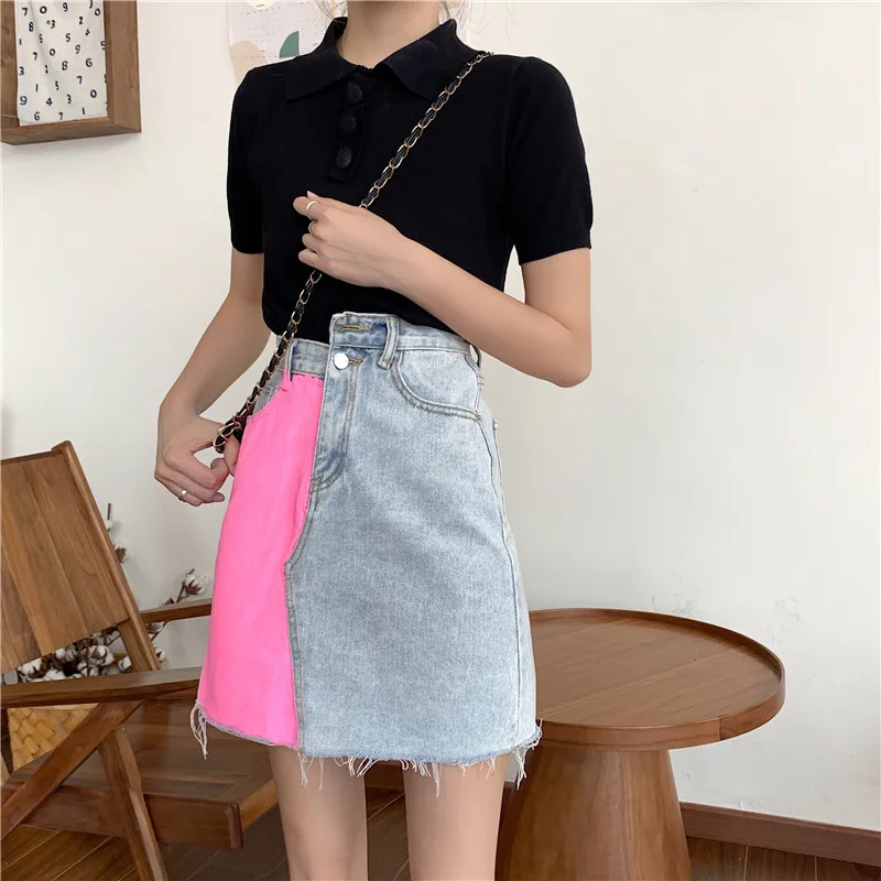 Lychee/уличная одежда для девочек выше колена, тонкая женская юбка с высокой талией и кисточками, Женская юбка модного цвета, в стиле пэчворк, женские джинсовые юбки