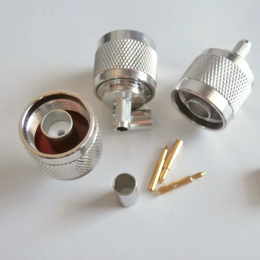 

1 шт. радиочастотный коаксиальный разъем, N Штекерный обжим для LMR195 RG58 RG142 RG223 RG400, RF коаксиальный Прямой никелированный разъем