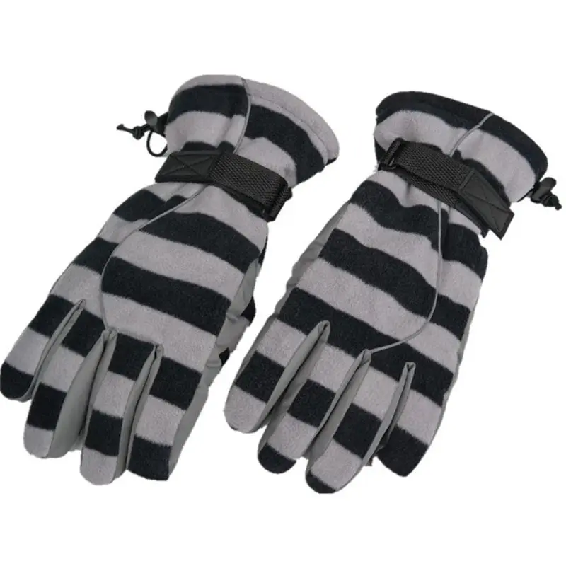 Мужские Женские Зимние флисовые лыжные перчатки полосы контрастных цветов водонепроницаемые теплые перчатки для сноуборда