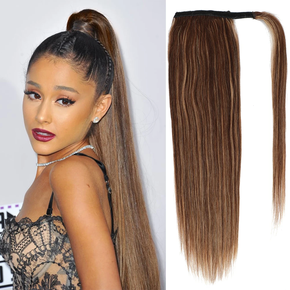 Rabo de Cavalo com Grampo na Extensão do Cabelo Reta em Torno Cordão Natural Humano Feminino Peruca Tai Brasileiro Remy Penteado