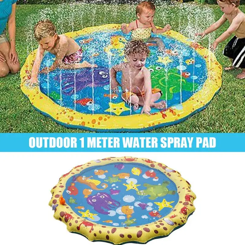 1m Water Mat Children Baby PVC Outdoor Beach Play Game Inflatable Hand-eye Spray Water Cushion Mat Toys Gifts Supplies