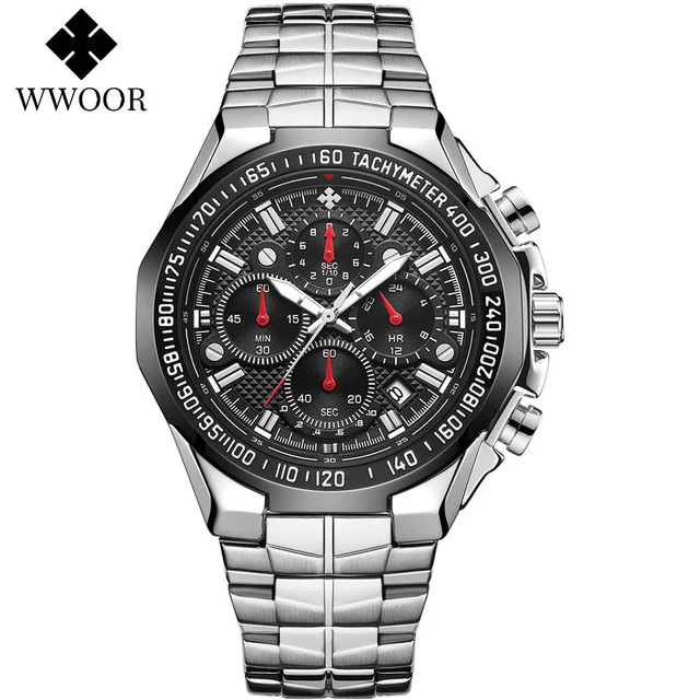 2021 WWOOR Men's Watch Top Brand Luxury Black Wrist watch Fashion Sports Chronograph steel Quartz Men Watches Relogio Masculino 