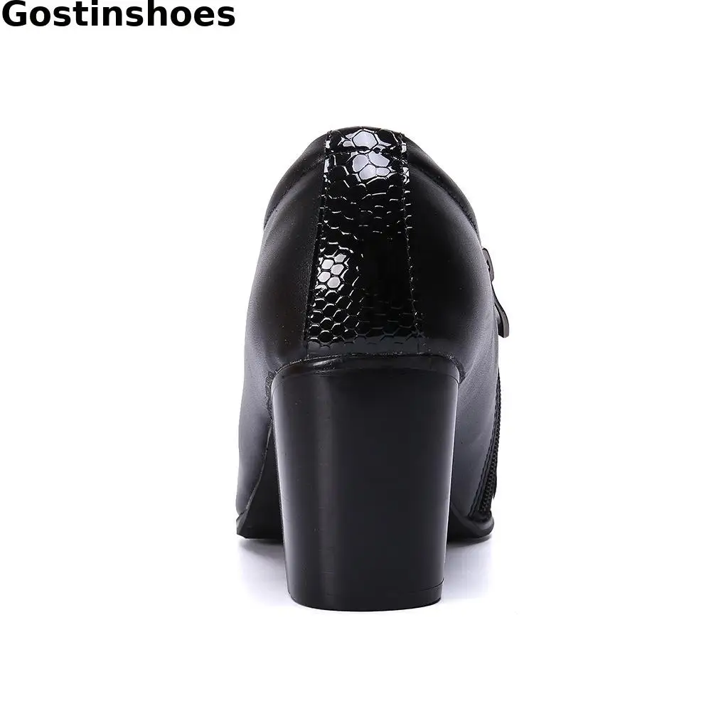 Height Increased Men Leather Shoes Snakeskin Printed Cap Toe Slip On Men Casual Business Shoes Side Zipper Slip On Men Shoes