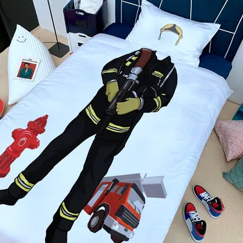 

Free shipping Novelty Gift Fireman Print Children Kids Bedding Set Quilt Duvet Cover Set+Pillow Case Twin Single Drop Shipping