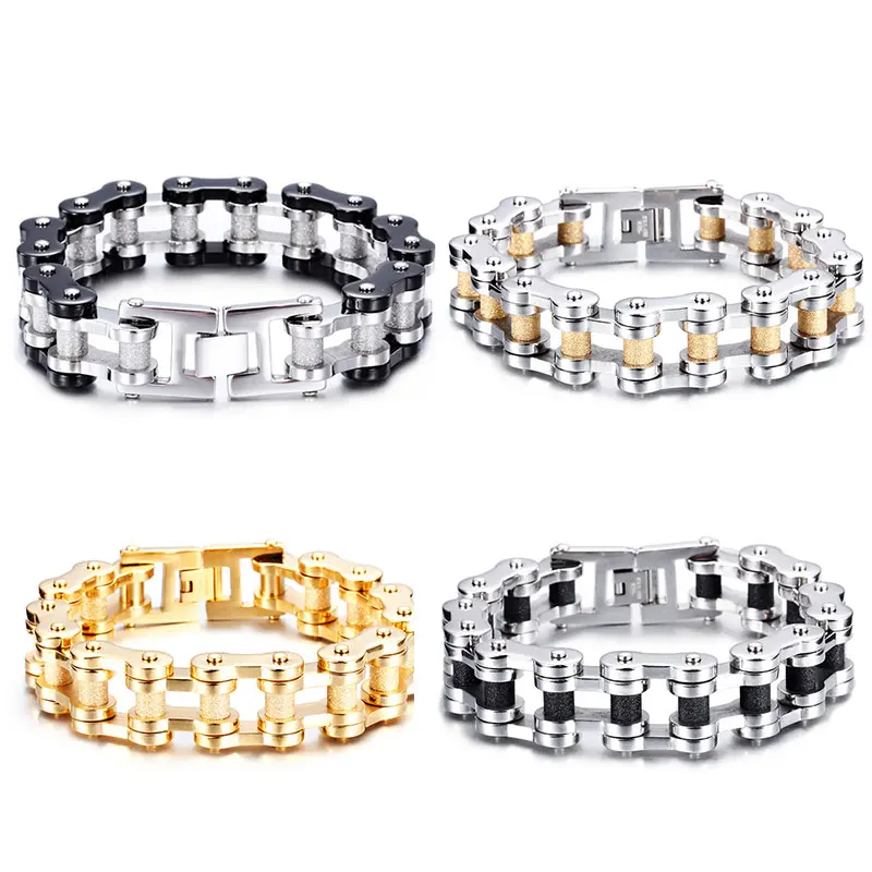 Лидер продаж, модный мужской золотой браслет на велосипед, Ширина 16 мм, крутой браслет в стиле панк, мотоциклетные браслеты из нержавеющей стали, ювелирный подарок для мальчика, Прямая поставка