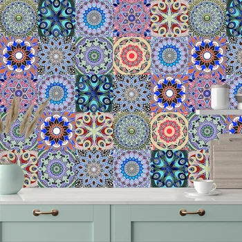 Mandala Pattern Strip Ceramic Tiles Wall Sticker Wardrobe Stairs Kitchen Home Decoration Wall Decals Waterproof PVC Art Fresco