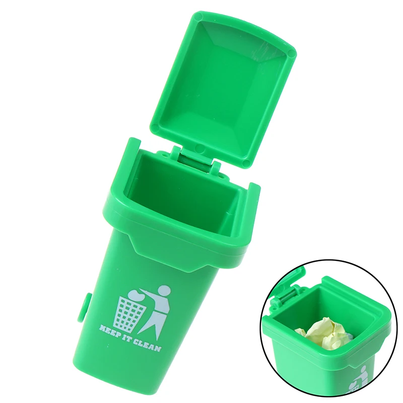 1:12 Scale Green Color ABS Dollhouse Miniature Trash Garbage Can Toys Home Decoration Trash Can Dollhouse Accessories