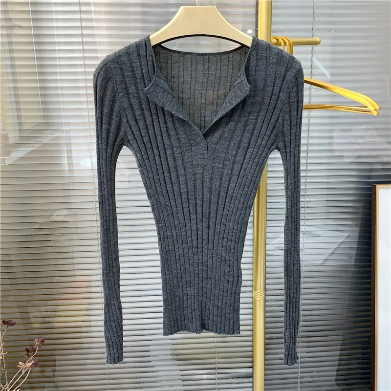 New Wool Cut Deep V Women's Sweater Slim knitwear