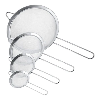 

Set of 4 Stainless Steel Fine Colander Sieve Strainer-3 Inch, 4 Inch, 5.5 Inch 8 Inch-for Tea Coffee Fry Juice