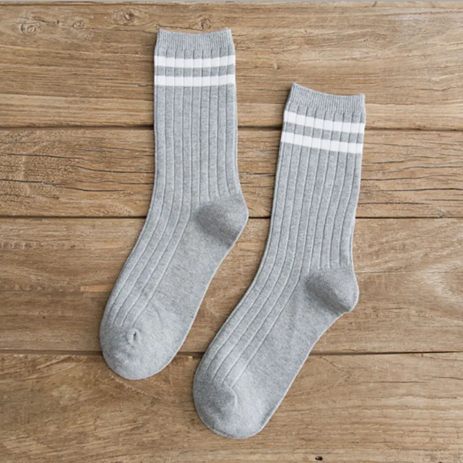 Женские хлопковые носки, повседневные полосатые носки с узором, Женские однотонные черные белые носки, 10 видов носков, 1 упаковка - Цвет: Grey