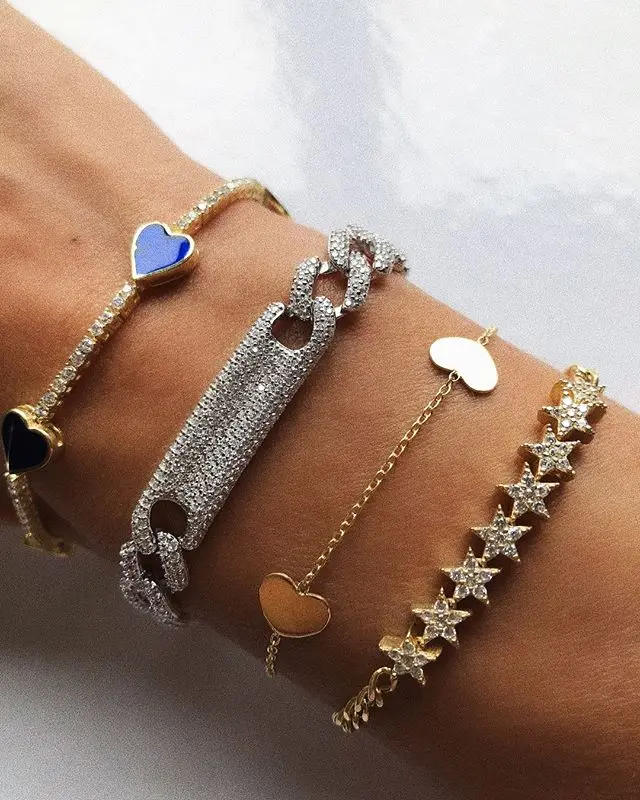 17 см серебро iced out bling micro pave Белый cz бордюр, кубинская цепочка, браслет в стиле рок, хип-хоп, Женские Ювелирные изделия