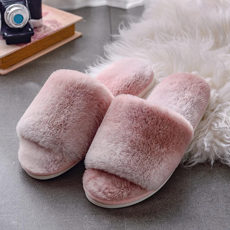 ASIFN New Couple Fur Slippers Women Wear Autumn and Winter Thick Bottom Home Wild Flat Bottom Plush Zapatos Mujer