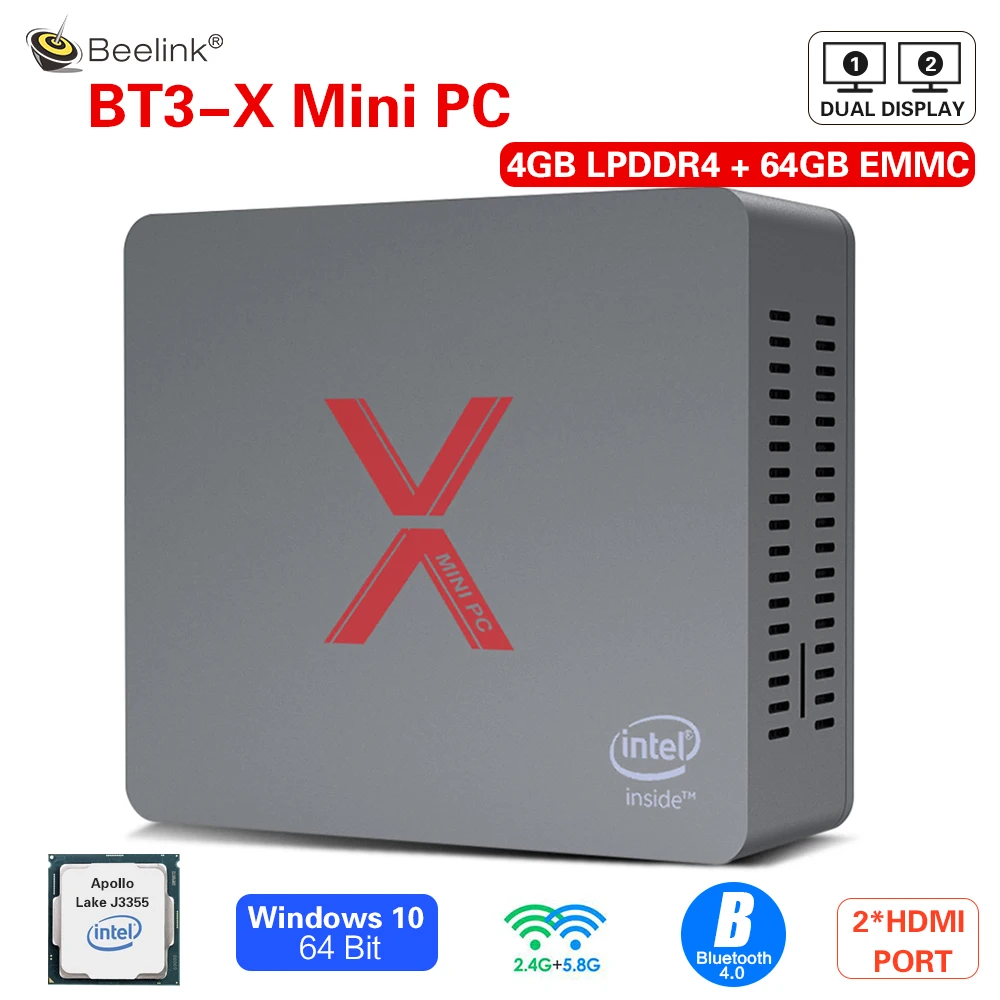 Мини ПК Beelink BT3-X на Windows 10 Intel Apollo Lake J3355 Intel graphics 500 память 4/64 Гб 2,4 ГГц WiFi 1000 Мбит/с