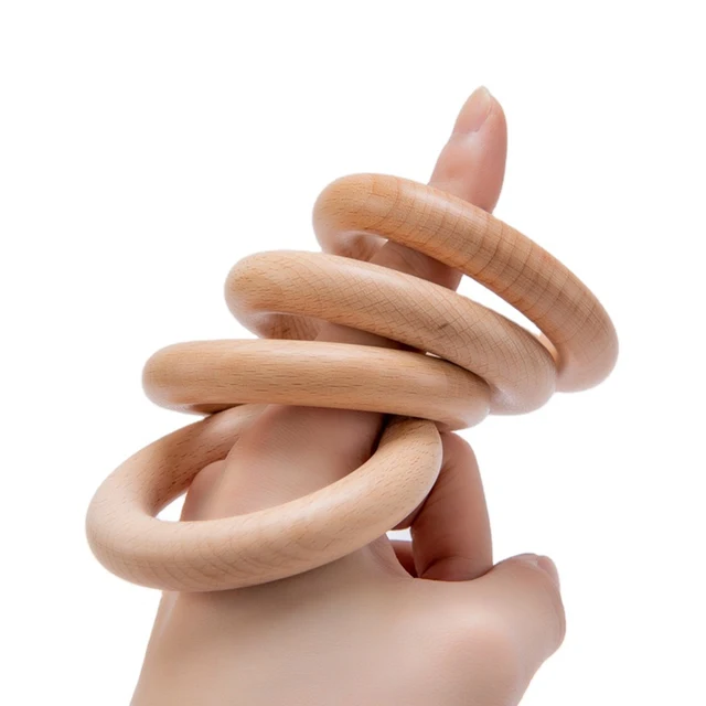 New 5Pc 40/55/60/65mm Beech Wooden Baby Teething Rings Wooden Custom Name Baby Teethers Accessories For Baby DIY Bracelet Making 3