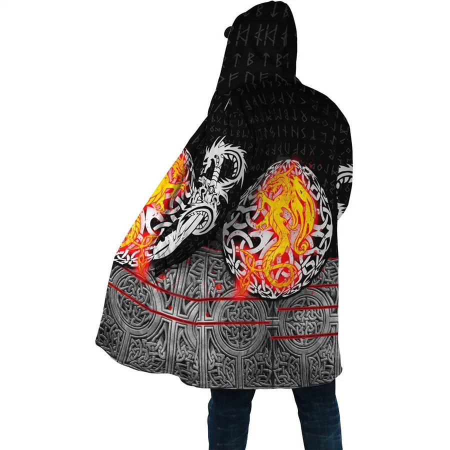 Nidhogg Dragon Tattoo Symbol 3D All Over Printed Hoodie Cloak for Men and Women Winter Fleece Wind Breaker Warm Hood Cloak