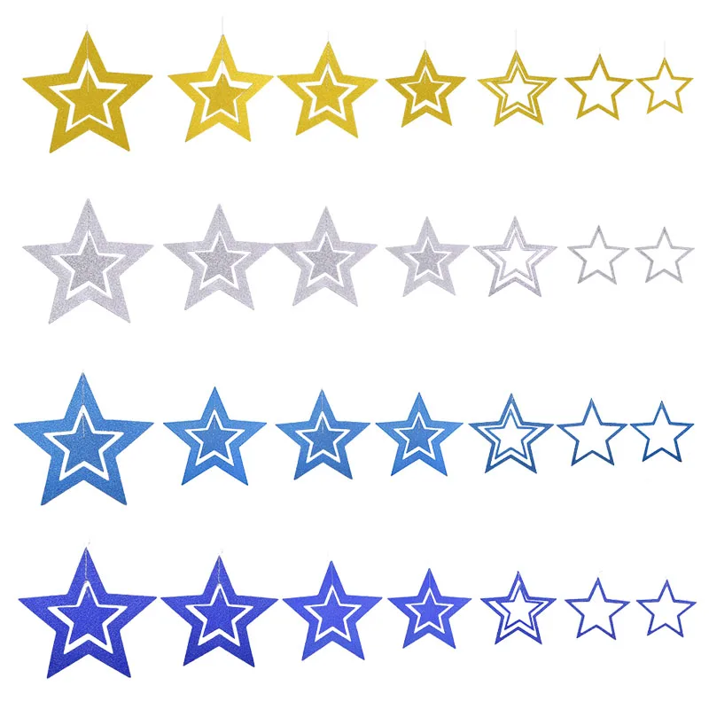 7Pcs/set Bright Colorful Hollow Star String Paper Garland Banner Streamers Wall Hanging Decor Wedding Home Room Decor