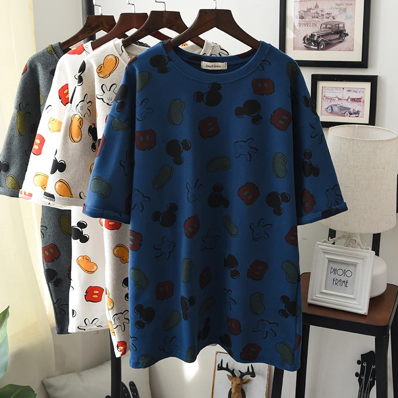 Хлопковая футболка с героями мультфильмов; сезон осень-зима; женский Толстый Пуловер; рубашка с коротким рукавом; теплая футболка для подростков; топы с забавным принтом