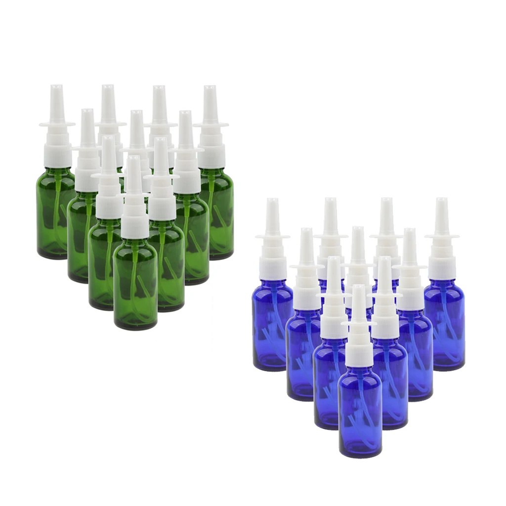 10 Pieces Transparent Glass Empty Refillable Nasal Spray Bottles Fine Mist Sprayer Vials Containers Holder 30ml