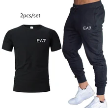 Бренд, костюм для спорта и отдыха, мужская футболка+ штаны, спортивный костюм, одежда для фитнеса, Мужская осенняя одежда для фитнеса и бега