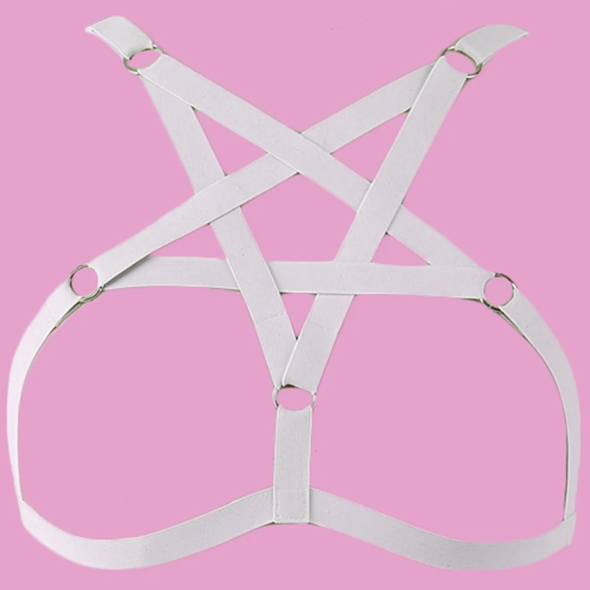 Pentagram Body Harness White Wedding Bondage Lingerie Open Chest Cage Bra Sexy Harness Woman Rave Harness Bra Body Belt