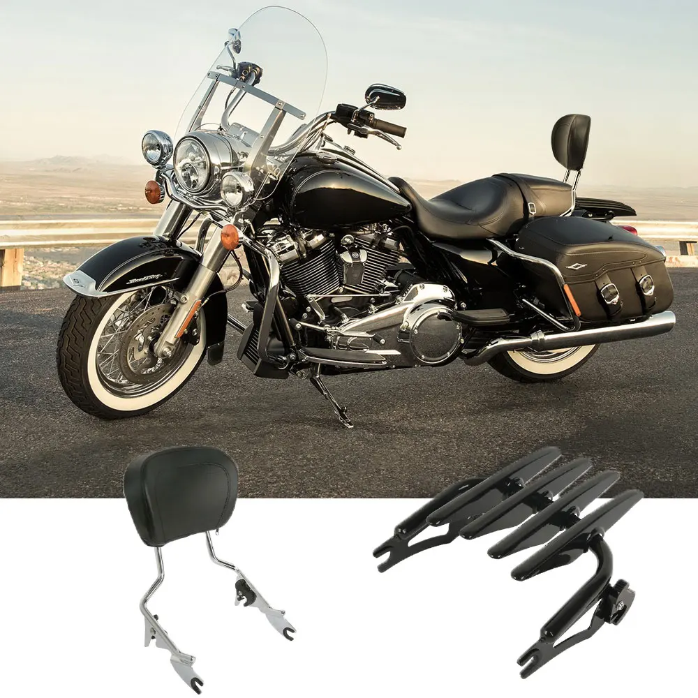 Chrome Passenger Backrest Sissy Bar Triple Plating w/Pad ＆ Stealth Luggage Rack Detachable For Harley Touring Road King Electra Road Street Glide 2009-2019 
