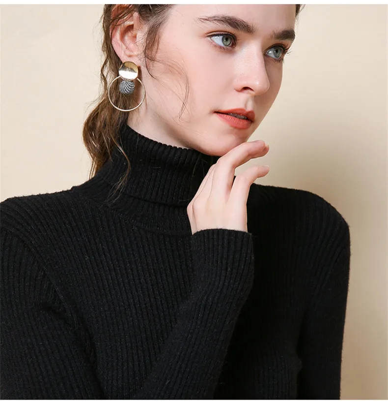 Fashion Black Осенний свитер женский офисный Женский вязаный водолазка 15 цветные пуловеры растягивающаяся женская зимняя одежда - Цвет: Fashion Black