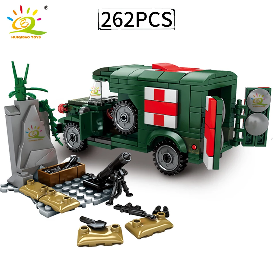  262PCS Military WW2 Ambulance model Building Blocks legoingly Army truck US Soldier Bricks SET Educ