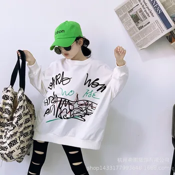 

2020 spring new girl's sweater graffiti wild round neck casual long-sleeved shirt