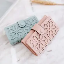 Низкая цена сплошной цвет полые цветок короткий бумажник искусственная кожа карты наличные ключи держатель Рождественский подарок