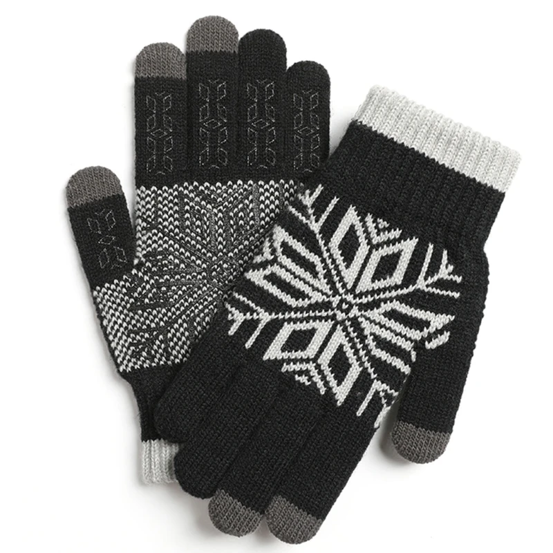 

Men Winter Touch Screen Snowflake Knit Warm Gloves Plush Lining Non-Slip Mittens