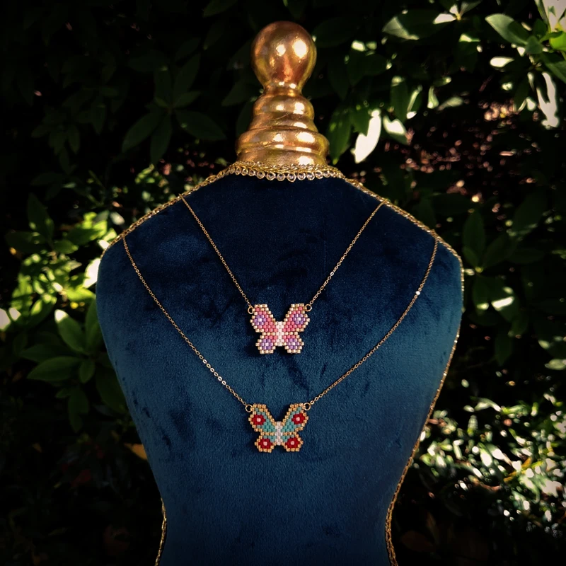 

Fairwhoo Butterfly Necklace Muyuki Bead Jewelry Handmade Cute Lady Stainless Steel Pendant New Hot Selling Wholesale Accessories