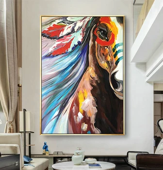 

Hand-painted Oil Painting Modern Entrance Sharp Horse Murals Decorative Painting Nordic American Living Room Dining Room Den Pai