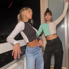 Cheap Bold Shade 90s Vintage Indie Aesthetic Crop Top Patchwork Long Sleeve Fashion Streetwear T Shirts Women Skinny Grunge Autumn Tee Cheap Bold Shade 90s Vintage Indie Aesthetic Crop Top Patchwork Long Sleeve Fashion Streetwear T Shirts Women Skinny Grunge Autumn Tee