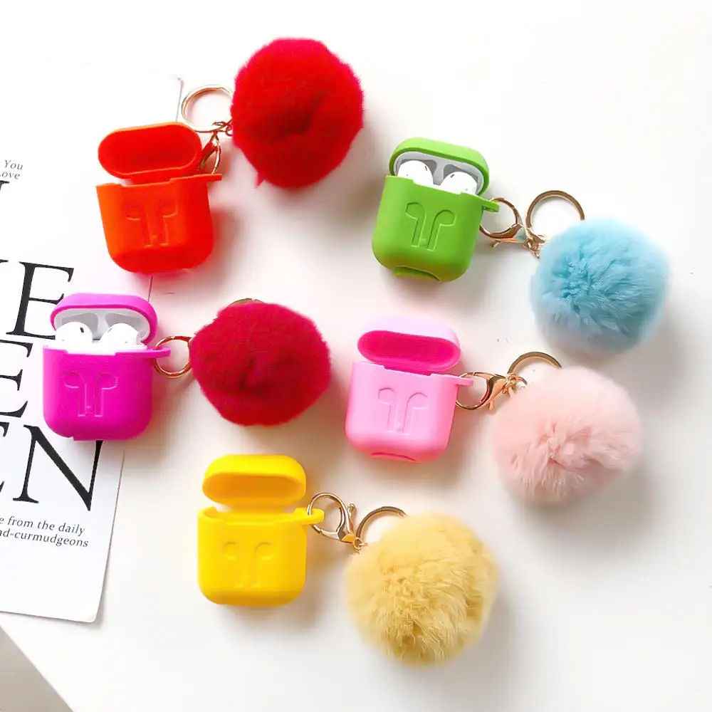 

For Apple AirPods Case Cute Hair Ball Pendant Fall Proof Soft Silicone Headset Set Bluetooth Wireless Protection Earphone Case