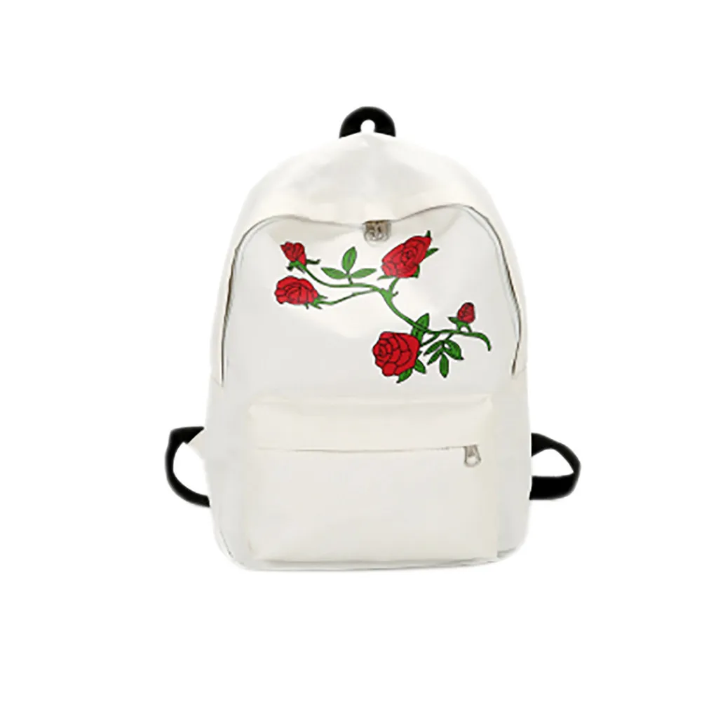 

5#Embroidery Rose School Bag for Teenage Girls Travel multifunctional anti-theft Backpack Bag Women white Shoulder bag school