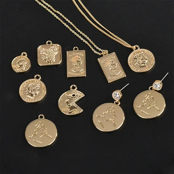 

European and American alloy accessories coin beauty head pendant material DIY earrings necklace accessories