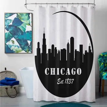 

Shower Curtains Purple and Gray Chicago Skyline,American Town Famous Urban Design in Black I Love Chicago Architecture, Black