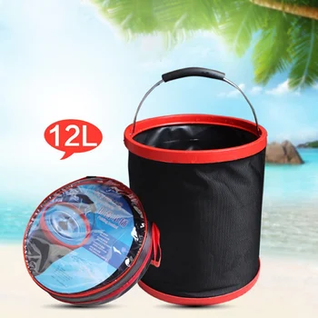 

12L Multifunctional Folding Bucket Oxford Cloth Fishing Bucket Camping Car Washing Bucket With Round Bag