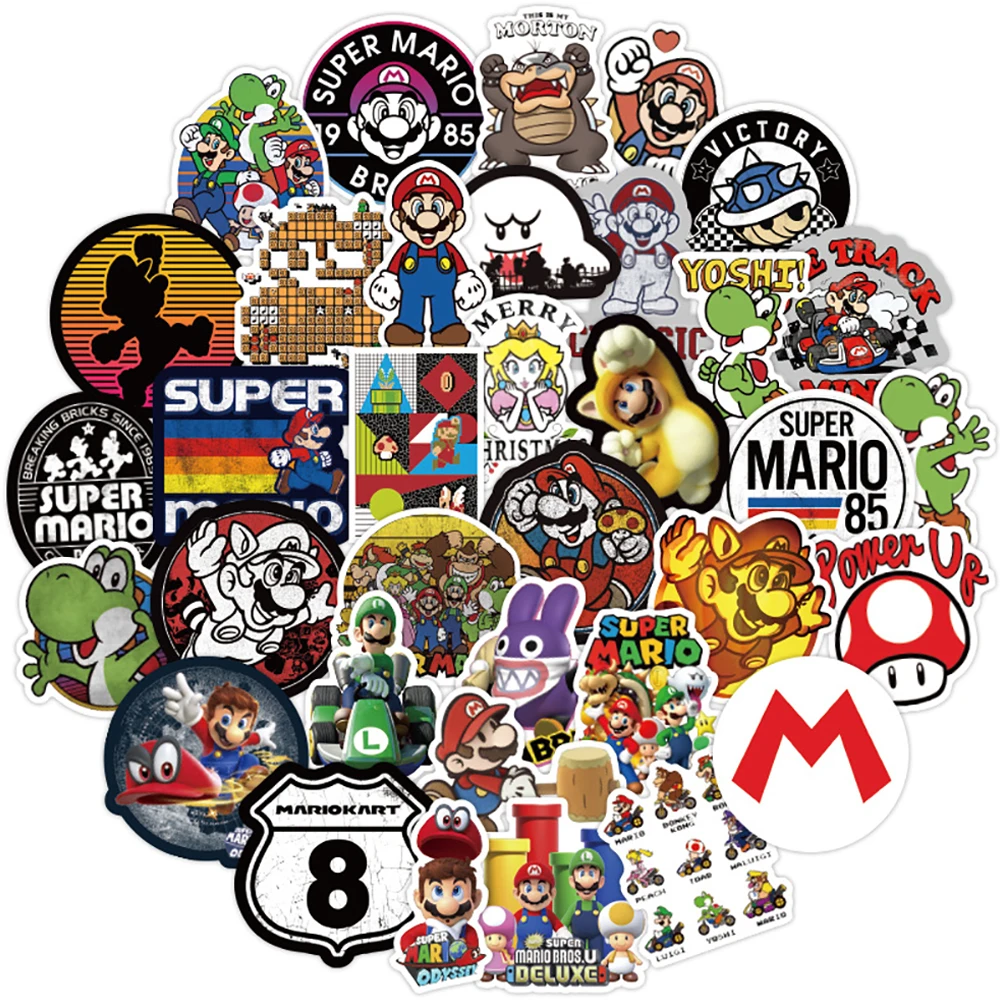 Venta caliente Pegatinas de grafiti para juego de Mario para niños, pegatinas de grafiti para ordenador portátil, Snowboard, equipaje, nevera, pegatinas de dibujos animados, juguete impermeable para niños, 10/30/50 Uds. 9YaLQV01kzM