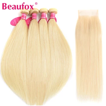 

Beaufox 613 Bundles With Closure Blonde Brazilian Straight Human Hair Bundles 4 Bundles With Closure Remy 613 Hair Extensions