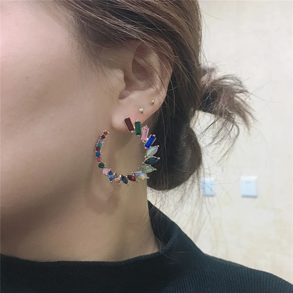 Новое поступление, высокое качество, Великолепный золотой, цветной, мульти стразы, серьги-гвоздики для женщин, подарок, вечерние, для ужина