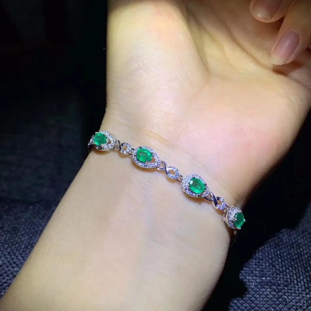 

elegant green emerald gemstone bracelet women silver bracelet fine jewelry natural real gem green color silver gift birthday