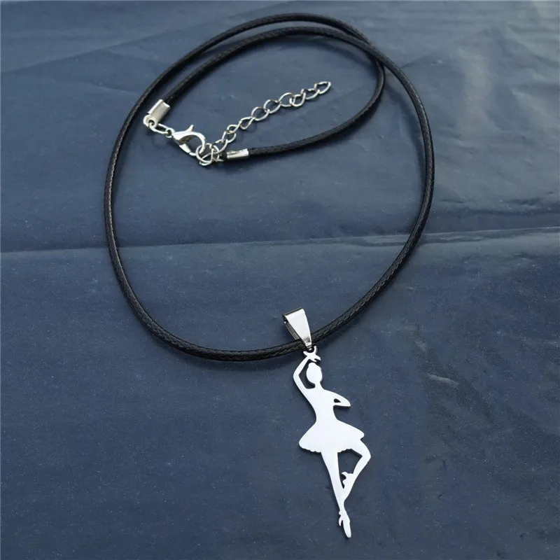 black rope necklace Балетная Танцовщица девушка кулон из нержавеющей стали ожерелье подростковые ювелирные изделия подарок - Окраска металла: black rope necklace