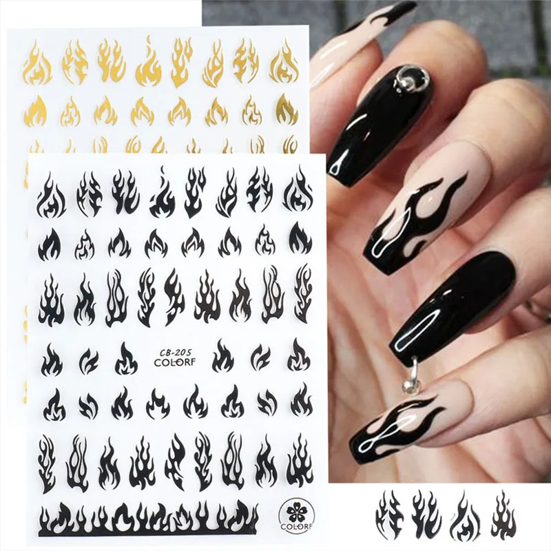 Черный белый цвет красочные стикеры 3D на ногти Nail Art ползунки Цветы Листья для