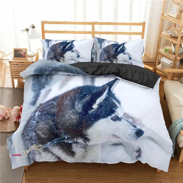 

Husky Bedding Set For Kids Single 3D Printed Aniaml Duvet Cover With Pillowcases Dog Black Bed Set 2/3pcs Cute Bedclothes