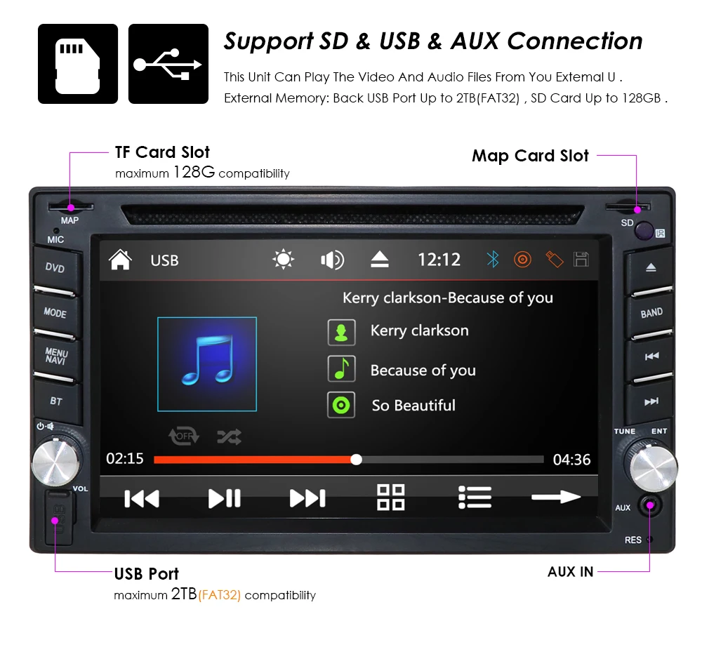 Sale Autoradio 2 din GPS Navigation Car Radio HD 6.2inch Touch Screen Car Audio Bluetooth Rear View Camera MP3 Multimidio Player SWC 12