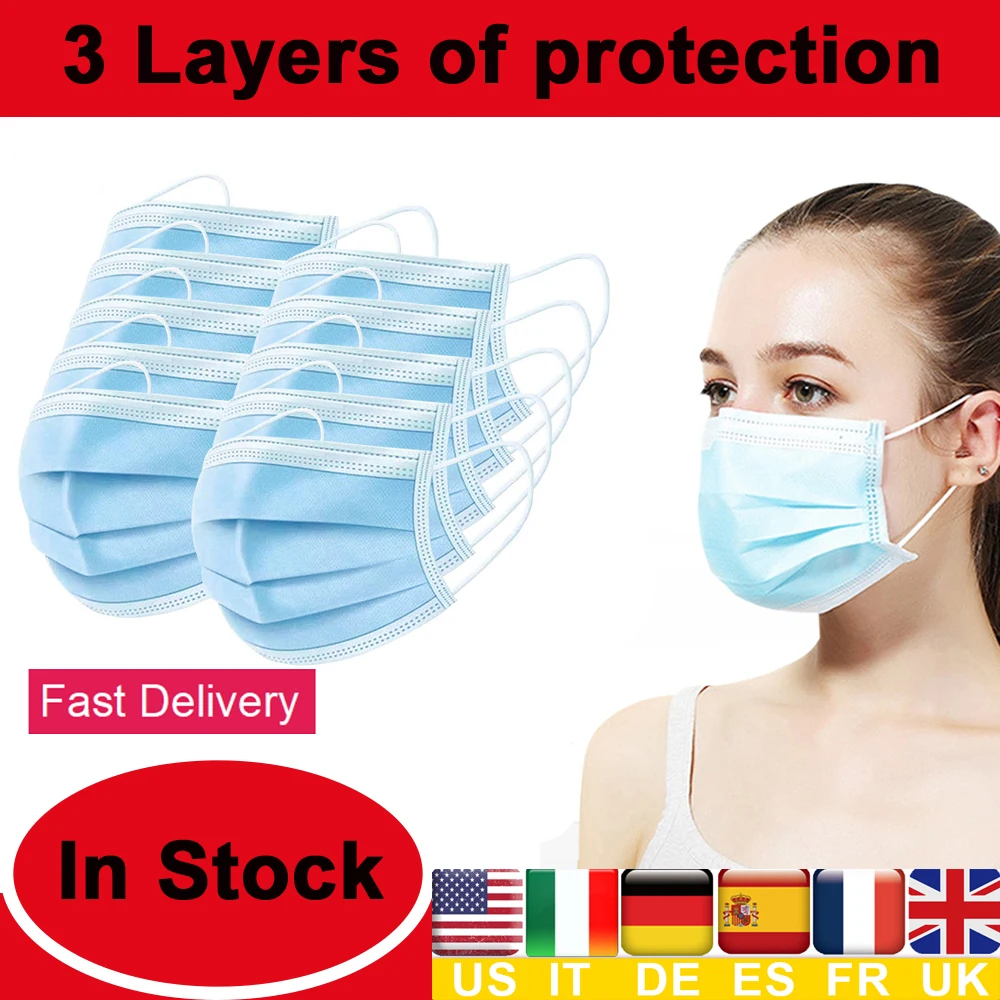 

Disposable Anti-Pollution 3 Layers Non Woven Face Mask Dust Protection Meltblown Face Mouth Masks Elastic Earloops Safety Masks